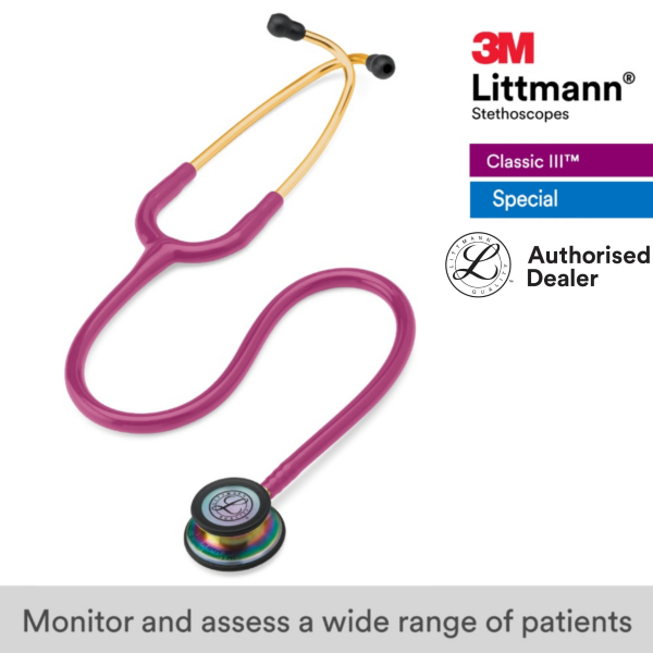 3M Littmann Classic III Stethoscope, Rainbow-Finish, Raspberry Tube, 5806