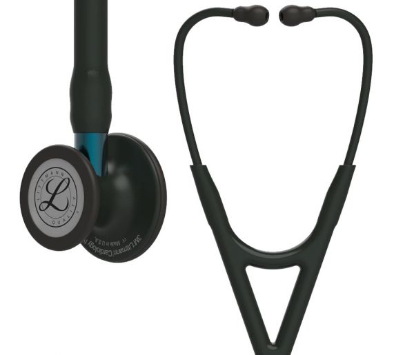 3M Littmann Cardiology IV Diagnostic Stethoscope, Black-Finish Chestpiece, Black Tube and Headset, Blue Stem, 27 inch, 6201