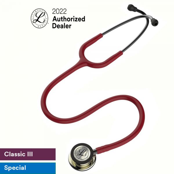 3M Littmann Classic III Stethoscope, Champagne Chestpiece, Burgundy Tube, 27 inch, 5864