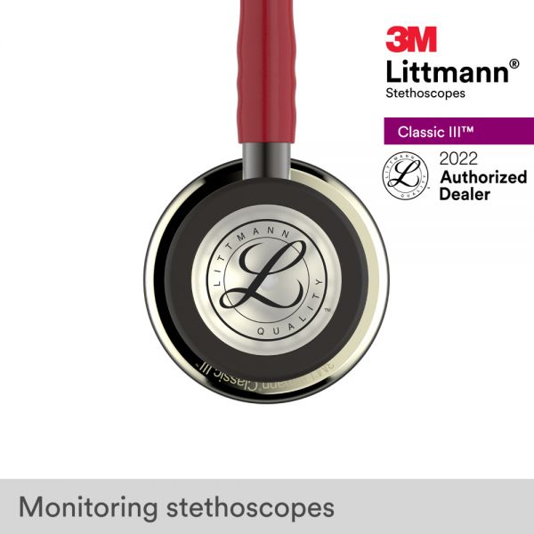 3M Littmann Classic III Stethoscope, Champagne Chestpiece, Burgundy Tube, 27 inch, 5864
