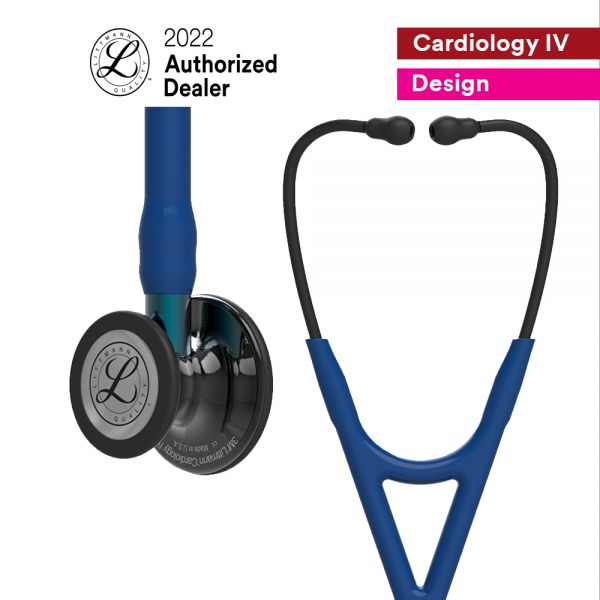 3M Littmann Cardiology IV Diagnostic Stethoscope, High Polish Smoke Chestpiece, Navy Blue Tube, Blue Stem and Black Headset, 27 inch, 6202