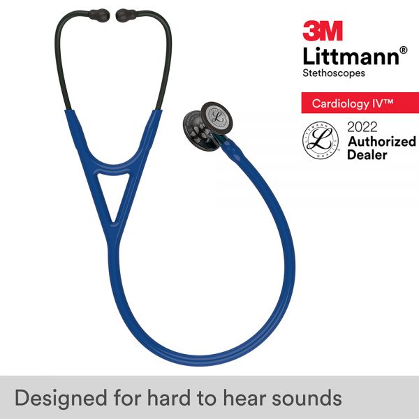 3M Littmann Cardiology IV Diagnostic Stethoscope, High Polish Smoke Chestpiece, Navy Blue Tube, Blue Stem and Black Headset, 27 inch, 6202