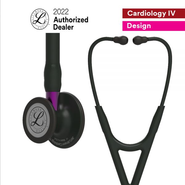 3M Littmann Cardiology IV Diagnostic Stethoscope, Black-Finish Chestpiece, Black Tube and Headset, Violet Stem, 27 inch, 6203