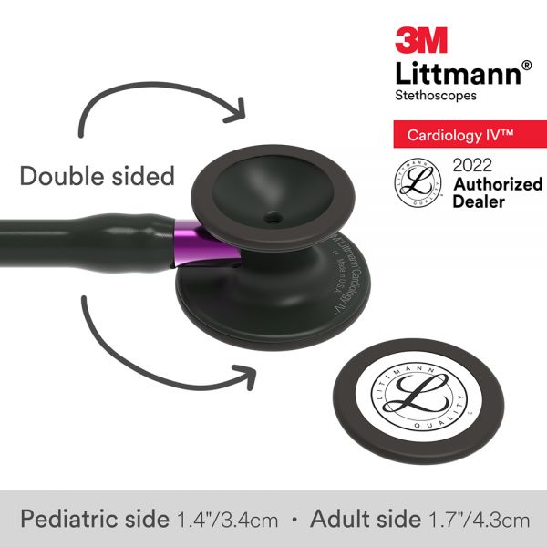 3M Littmann Cardiology IV Diagnostic Stethoscope, Black-Finish Chestpiece, Black Tube and Headset, Violet Stem, 27 inch, 6203