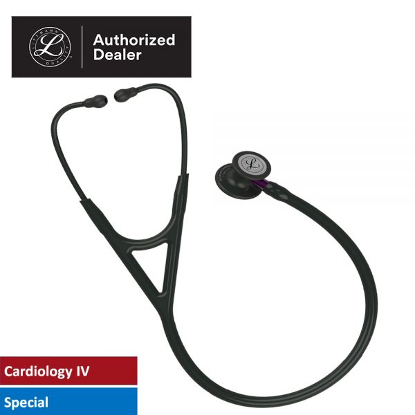 3M Littmann Cardiology IV Diagnostic Stethoscope, Black-Finish Chestpiece, Black Tube and Headset, Violet Stem, 27 inch, 6203