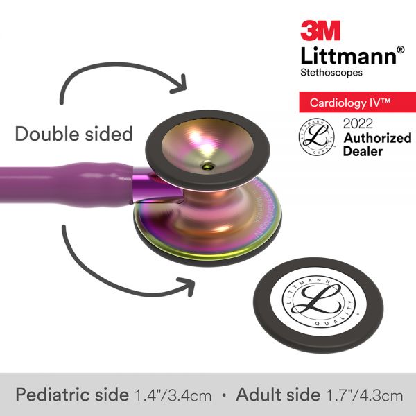3M Littmann Cardiology IV Diagnostic Stethoscope, Rainbow-Finish Chestpiece, Plum Tube, Violet Stem and Black Headset, 27 inch, 6205