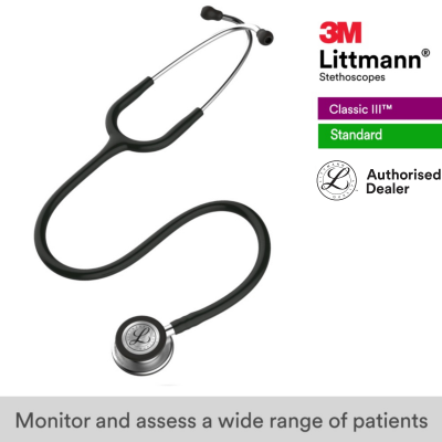 3M Black Tube, Standard Finish Chestpiece, Stainless Stem, Classic III 5620, 3M Littmann Stethoscope