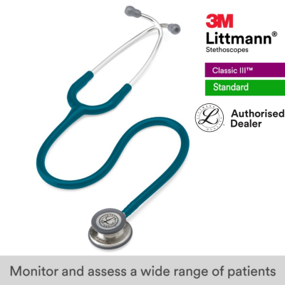 3M Littmann Classic III Stethoscope, Caribbean Blue Tube, 27 inch, 5623
