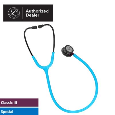 3M Littmann Classic III Stethoscope, Smoke-Finish, Turquoise Tube, Pink Stem, 5872