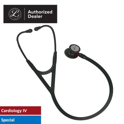 3M Littmann Cardiology IV Diagnostic Stethoscope, Black-Finish Chestpiece, Black Tube and Headset, Red Stem, 27 inch, 6200
