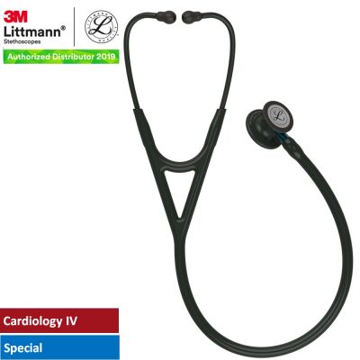 3M Littmann Cardiology IV Diagnostic Stethoscope, Black-Finish Chestpiece, Black Tube and Headset, Blue Stem, 27 inch, 6201